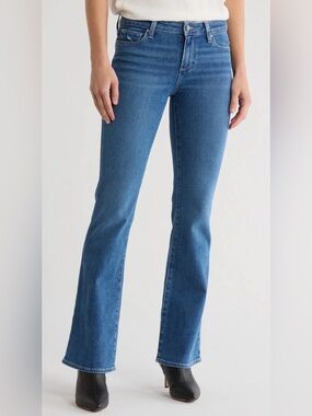 PAIGE Jeans Skyline Boot Devin Distressed Blue Mid-Rise Wide Jeans